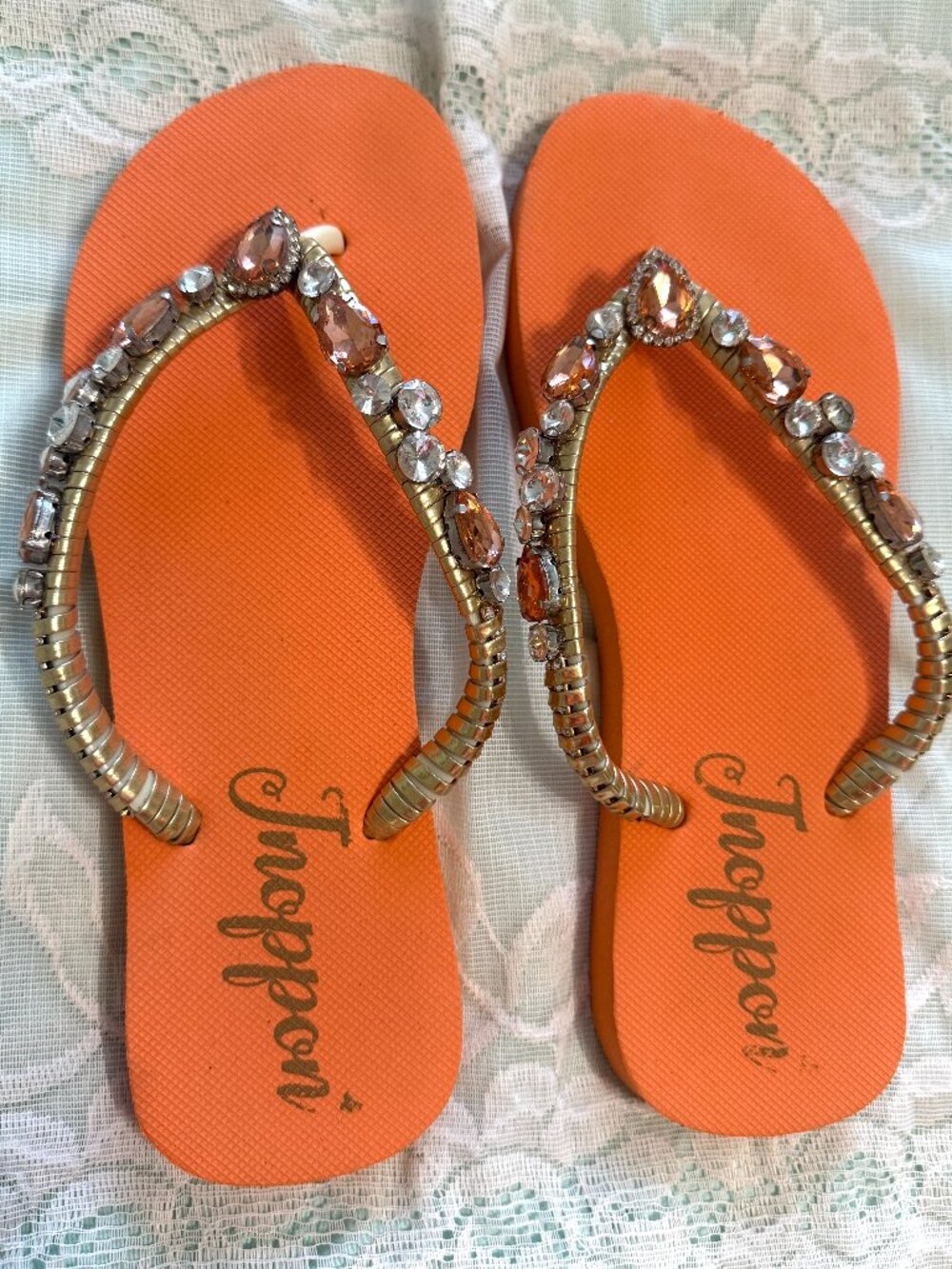 Jnoppon Orange Rhinestone Sandal Size 10